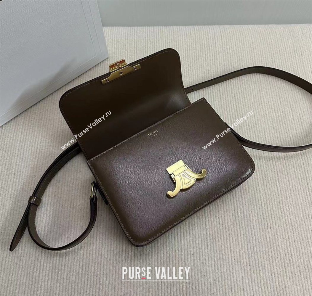 Celine Teen Triomphe Mini Bag in Shiny Calfskin Leather 188423 Soil Brown 2026 (BL-260121025)