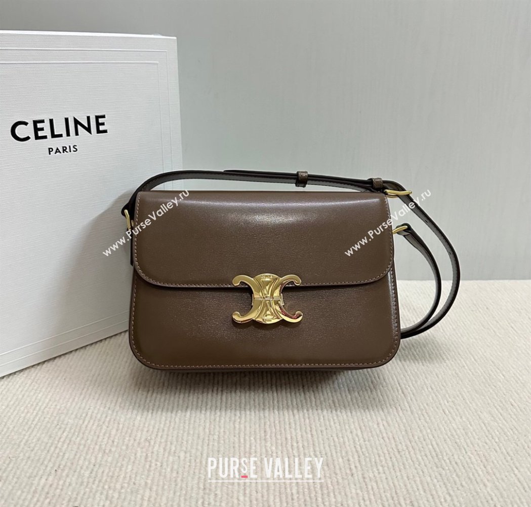 Celine Classique Triomphe Bag in Shiny Calfskin Leather 187366 Soil Brown 2026 (BL-260121045)