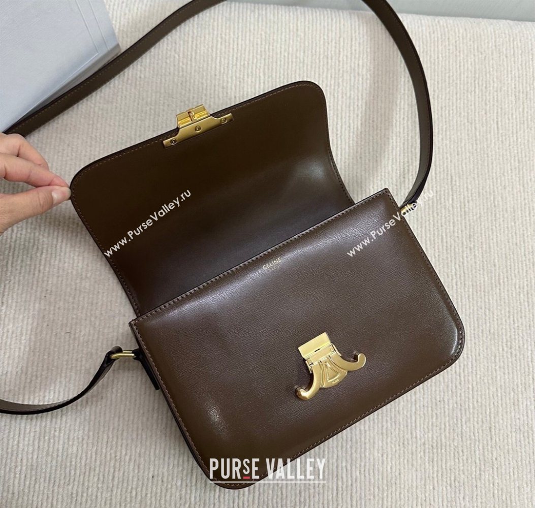 Celine Classique Triomphe Bag in Shiny Calfskin Leather 187366 Soil Brown 2026 (BL-260121045)
