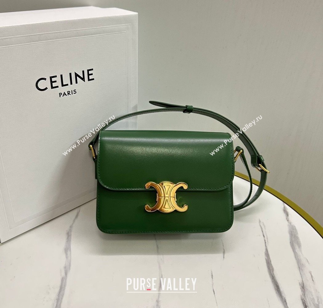 Celine Teen Triomphe Mini Bag in Shiny Calfskin Leather 188423 Amazon Green 2026 (BL-260121027)