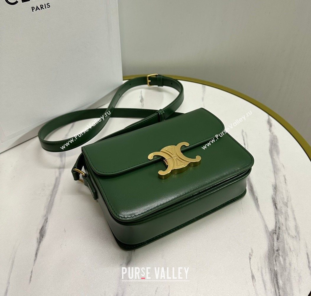 Celine Teen Triomphe Mini Bag in Shiny Calfskin Leather 188423 Amazon Green 2026 (BL-260121027)