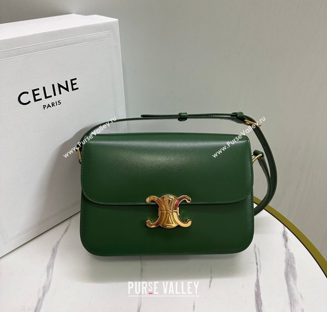 Celine Classique Triomphe Bag in Shiny Calfskin Leather 187366 Amazon Green 2026 (BL-260121047)