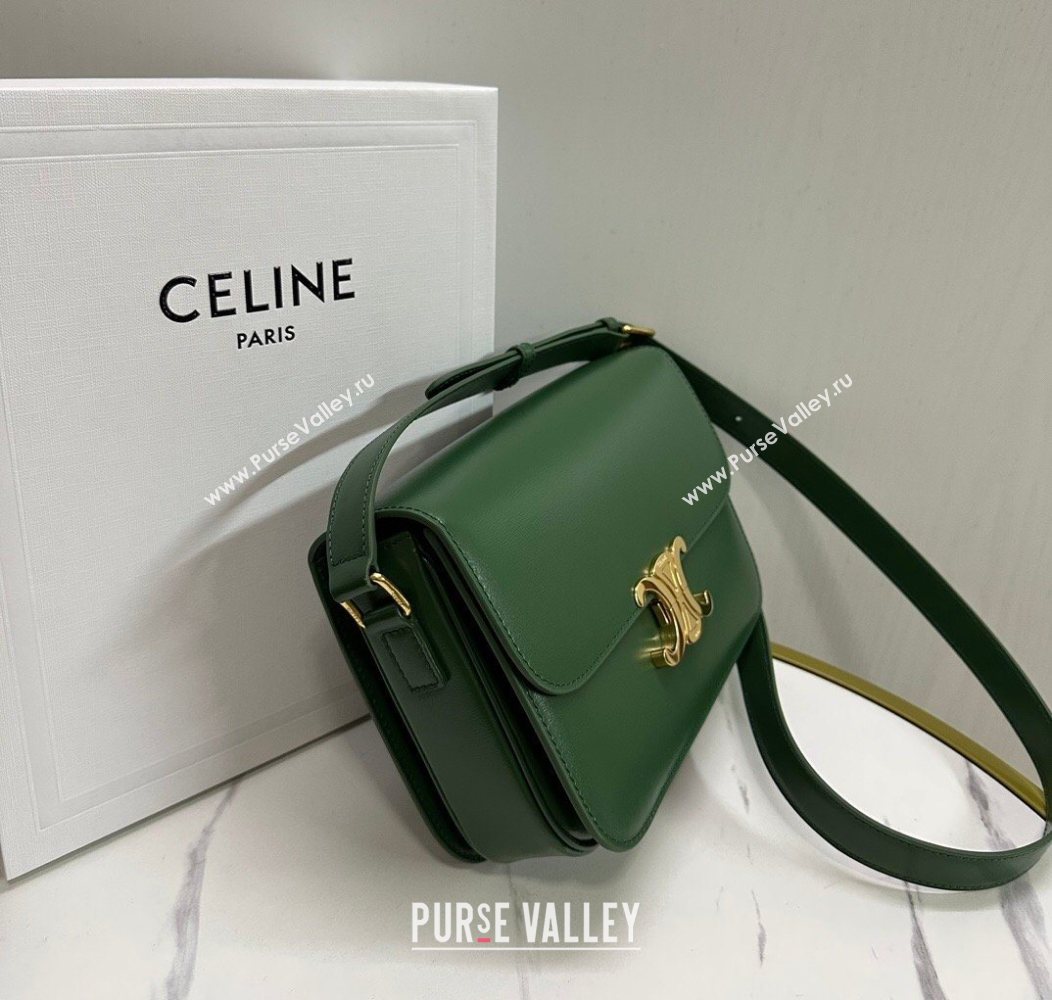 Celine Classique Triomphe Bag in Shiny Calfskin Leather 187366 Amazon Green 2026 (BL-260121047)