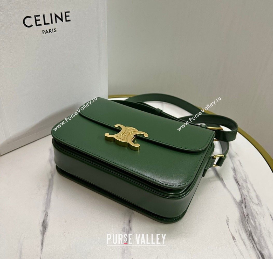 Celine Classique Triomphe Bag in Shiny Calfskin Leather 187366 Amazon Green 2026 (BL-260121047)