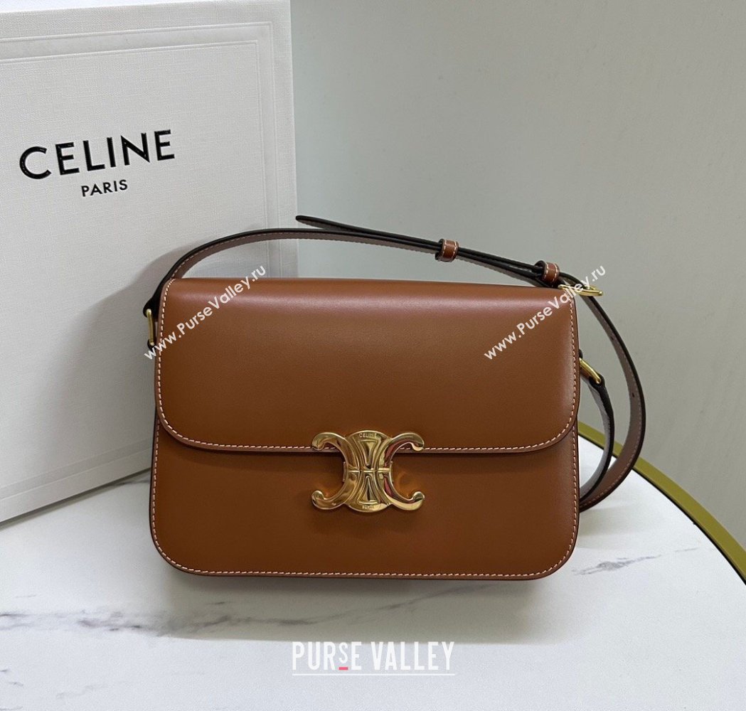 Celine Classique Triomphe Bag in Shiny Calfskin Leather 187366 Tan Brown 2026 (BL-260121048)