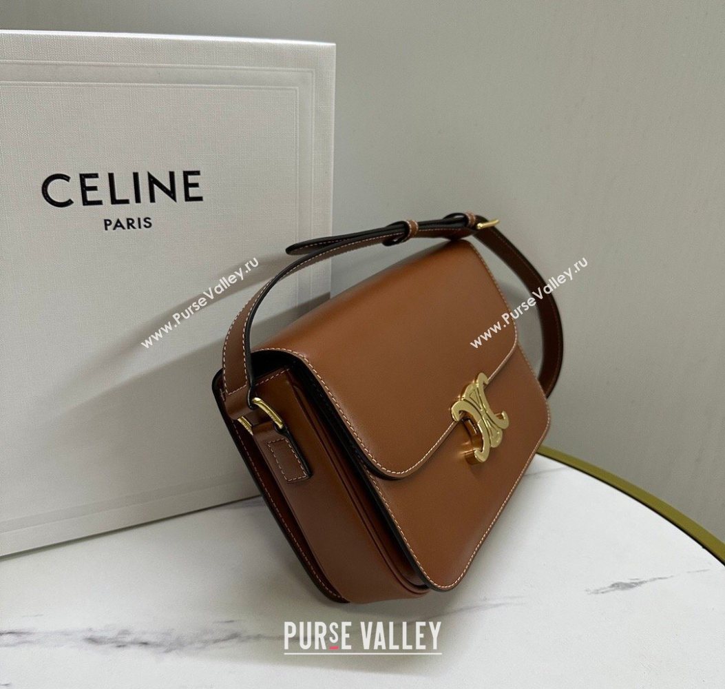 Celine Classique Triomphe Bag in Shiny Calfskin Leather 187366 Tan Brown 2026 (BL-260121048)