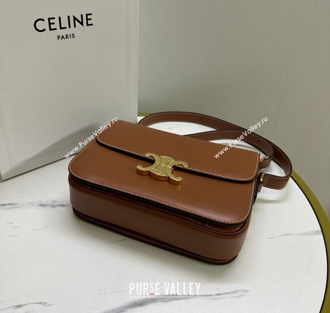 Celine Classique Triomphe Bag in Shiny Calfskin Leather 187366 Tan Brown 2026 (BL-260121048)