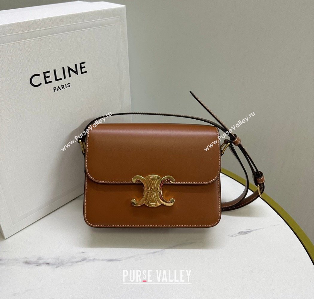 Celine Teen Triomphe Mini Bag in Shiny Calfskin Leather 188423 Tan Brown 2026 (BL-260121028)