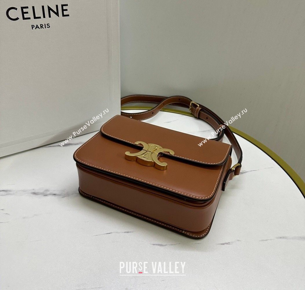 Celine Teen Triomphe Mini Bag in Shiny Calfskin Leather 188423 Tan Brown 2026 (BL-260121028)