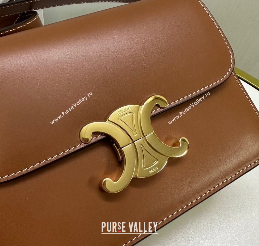 Celine Teen Triomphe Mini Bag in Shiny Calfskin Leather 188423 Tan Brown 2026 (BL-260121028)