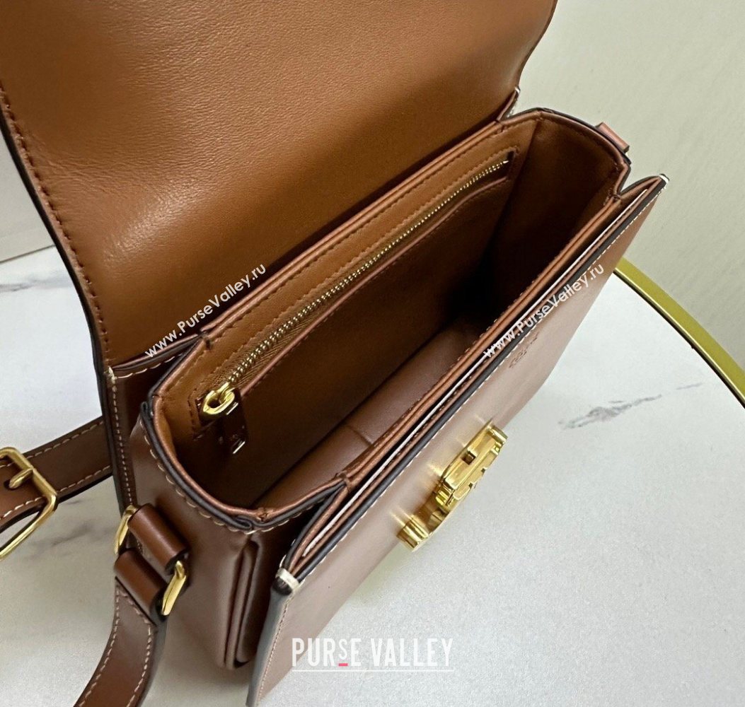 Celine Teen Triomphe Mini Bag in Shiny Calfskin Leather 188423 Tan Brown 2026 (BL-260121028)