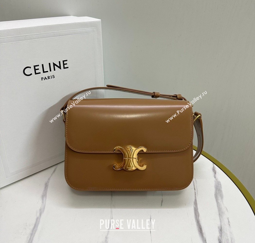 Celine Classique Triomphe Bag in Shiny Calfskin Leather 187366 Bronze 2026 (BL-260121049)