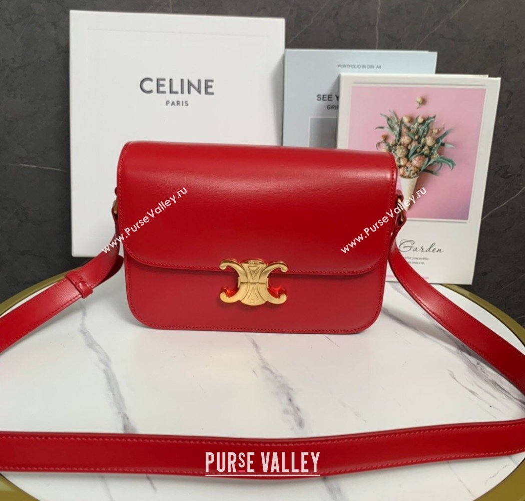 Celine Classique Triomphe Bag in Shiny Calfskin Leather 187366 Red 2026 (BL-260121051)