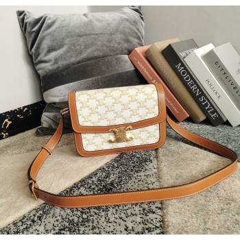 Celine Classique Triomphe Bag in Canvas and Calfskin Leather 187366 White 2026 (BL-260121053)