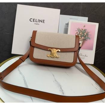 Celine Classique Triomphe Bag in Linen Canvas and Calfskin Leather 187366 Beige 2026 (BL-260121054)