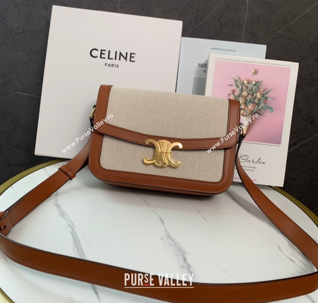 Celine Classique Triomphe Bag in Linen Canvas and Calfskin Leather 187366 Beige 2026 (BL-260121054)