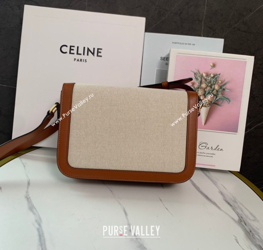 Celine Classique Triomphe Bag in Linen Canvas and Calfskin Leather 187366 Beige 2026 (BL-260121054)
