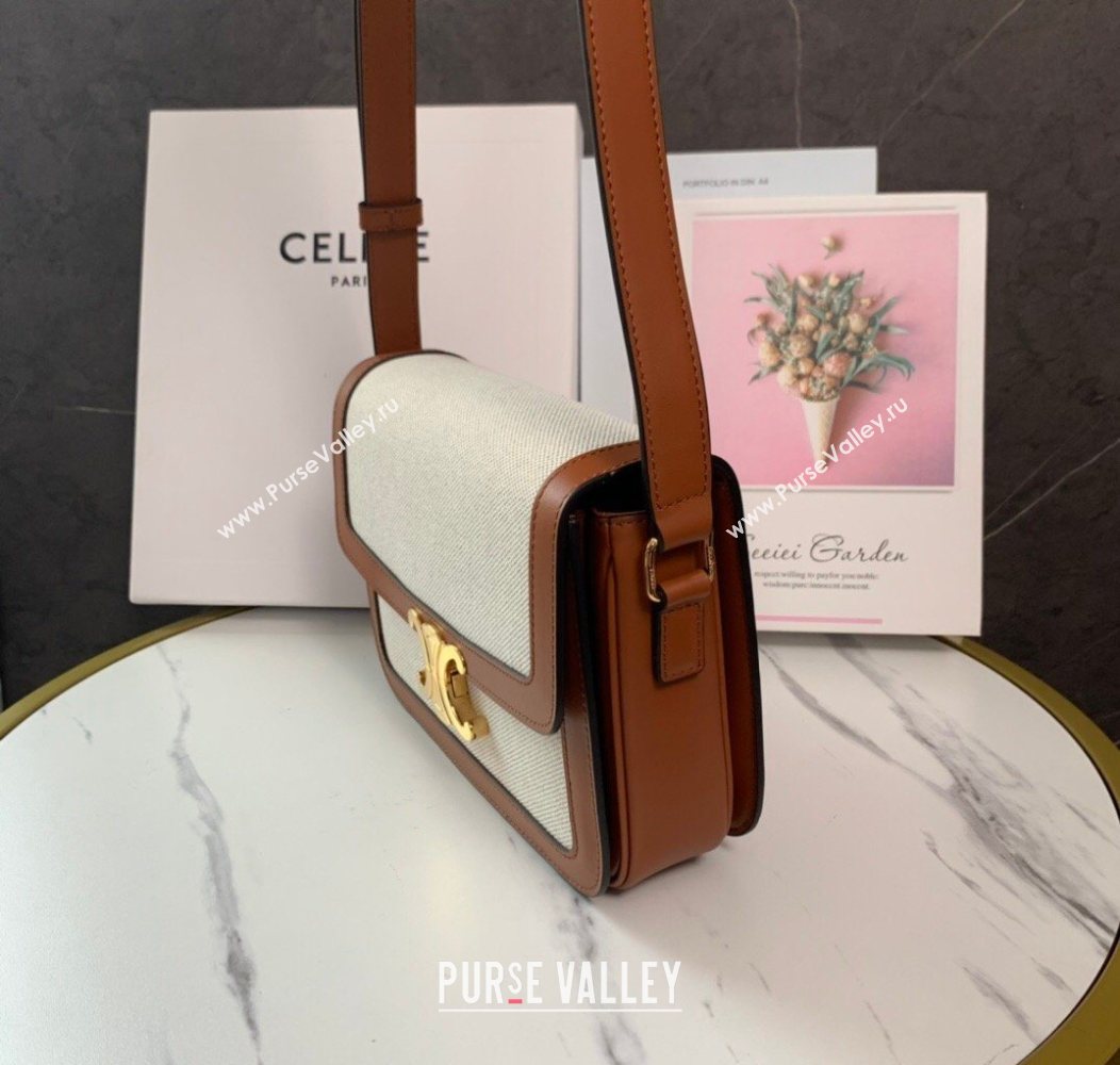 Celine Classique Triomphe Bag in Linen Canvas and Calfskin Leather 187366 Beige 2026 (BL-260121054)