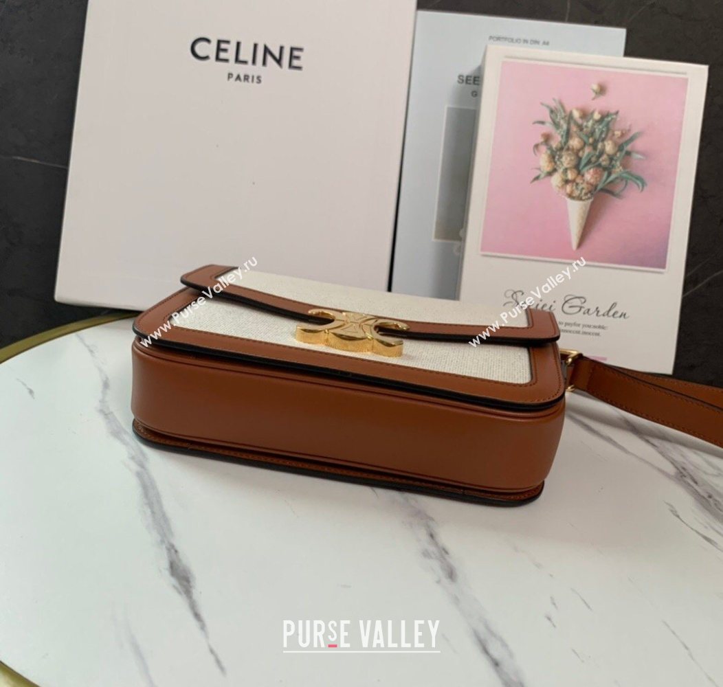 Celine Classique Triomphe Bag in Linen Canvas and Calfskin Leather 187366 Beige 2026 (BL-260121054)