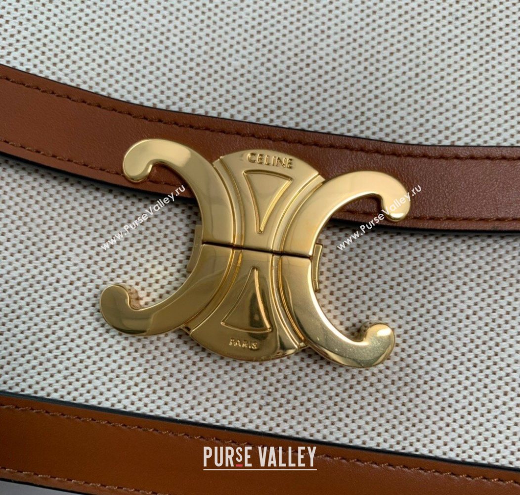 Celine Classique Triomphe Bag in Linen Canvas and Calfskin Leather 187366 Beige 2026 (BL-260121054)