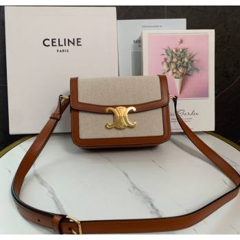 Celine Teen Triomphe Mini Bag in Linen Canvas and Calfskin Leather 188423 Beige 2026 (BL-260121034)