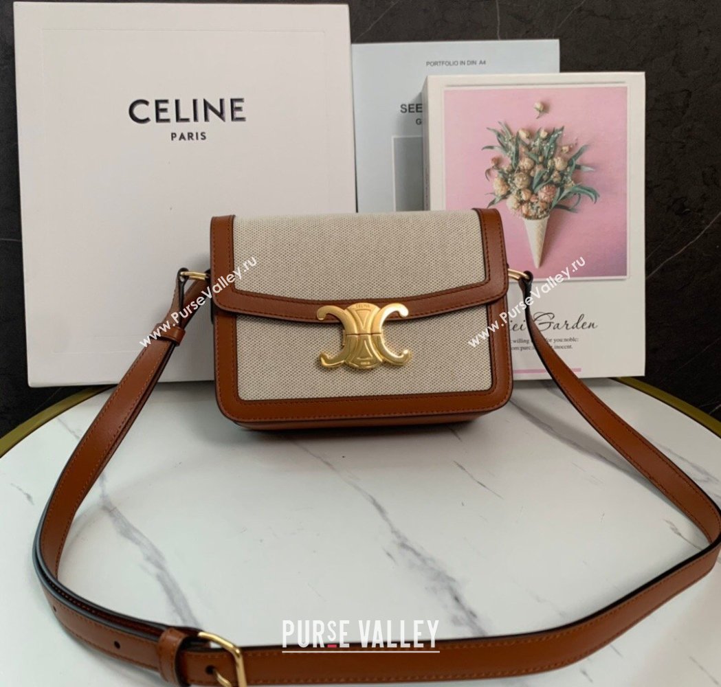 Celine Teen Triomphe Mini Bag in Linen Canvas and Calfskin Leather 188423 Beige 2026 (BL-260121034)