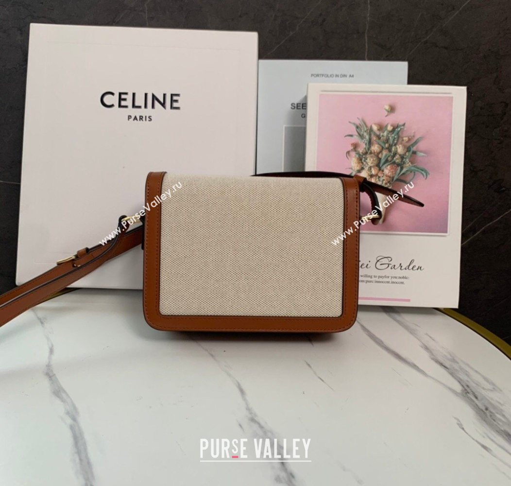 Celine Teen Triomphe Mini Bag in Linen Canvas and Calfskin Leather 188423 Beige 2026 (BL-260121034)
