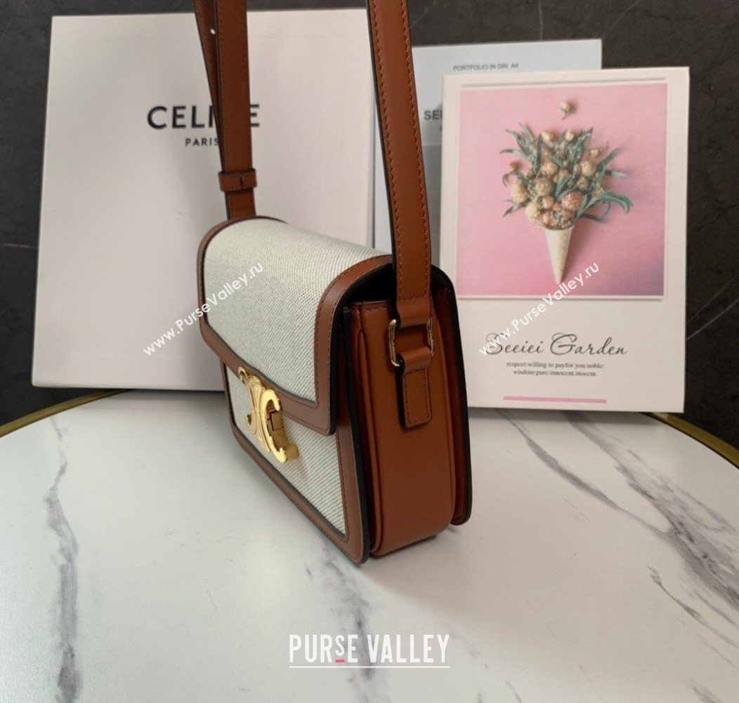 Celine Teen Triomphe Mini Bag in Linen Canvas and Calfskin Leather 188423 Beige 2026 (BL-260121034)