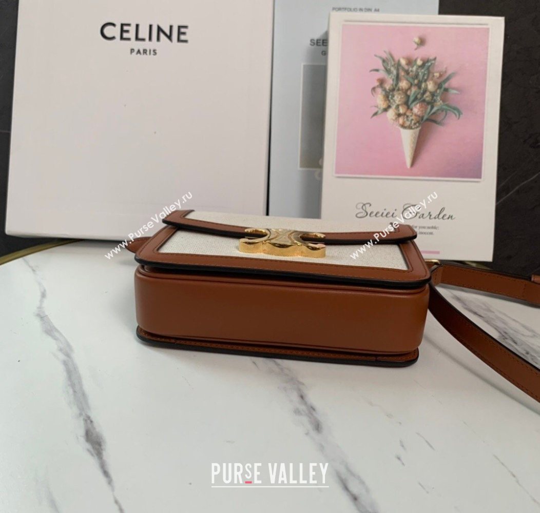 Celine Teen Triomphe Mini Bag in Linen Canvas and Calfskin Leather 188423 Beige 2026 (BL-260121034)