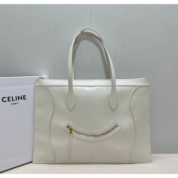 Celine Flat Cabas New Luggage Bag in Glossy Calfskin Leather White 2026 123963 (BL-260121007)