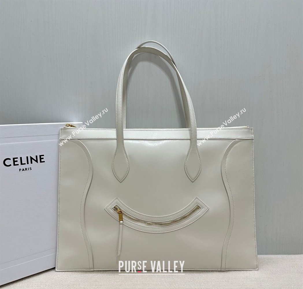 Celine Flat Cabas New Luggage Bag in Glossy Calfskin Leather White 2026 123963 (BL-260121007)
