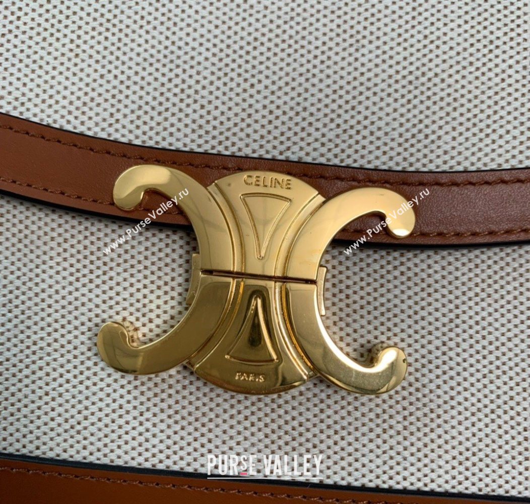 Celine Teen Triomphe Mini Bag in Linen Canvas and Calfskin Leather 188423 Beige 2026 (BL-260121034)