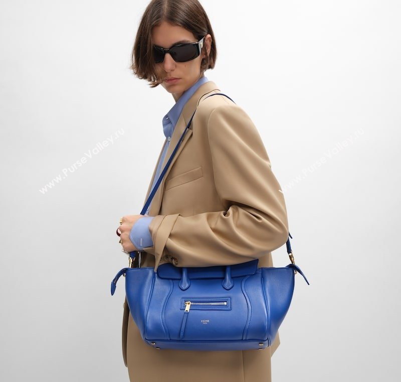 Celine Small New Luggage in Supple Shiny Lambskin 124213 Oxide Blue 2025 (BL-260121056)