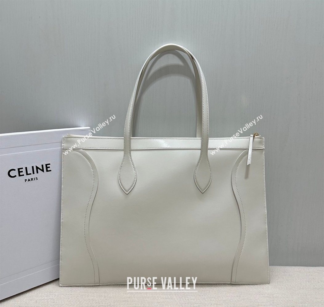 Celine Flat Cabas New Luggage Bag in Glossy Calfskin Leather White 2026 123963 (BL-260121007)