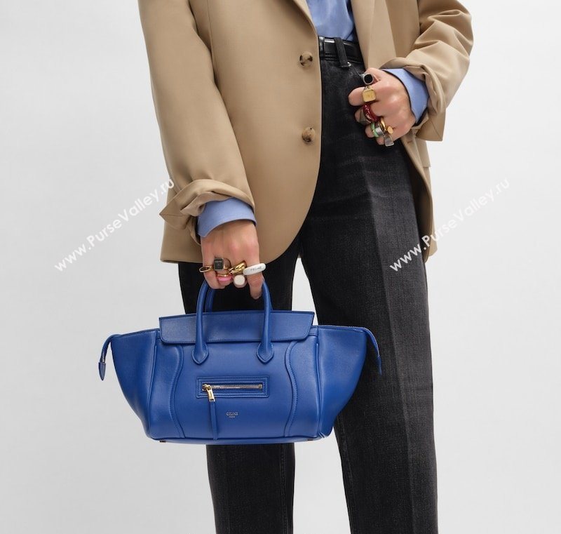 Celine Small New Luggage in Supple Shiny Lambskin 124213 Oxide Blue 2025 (BL-260121056)