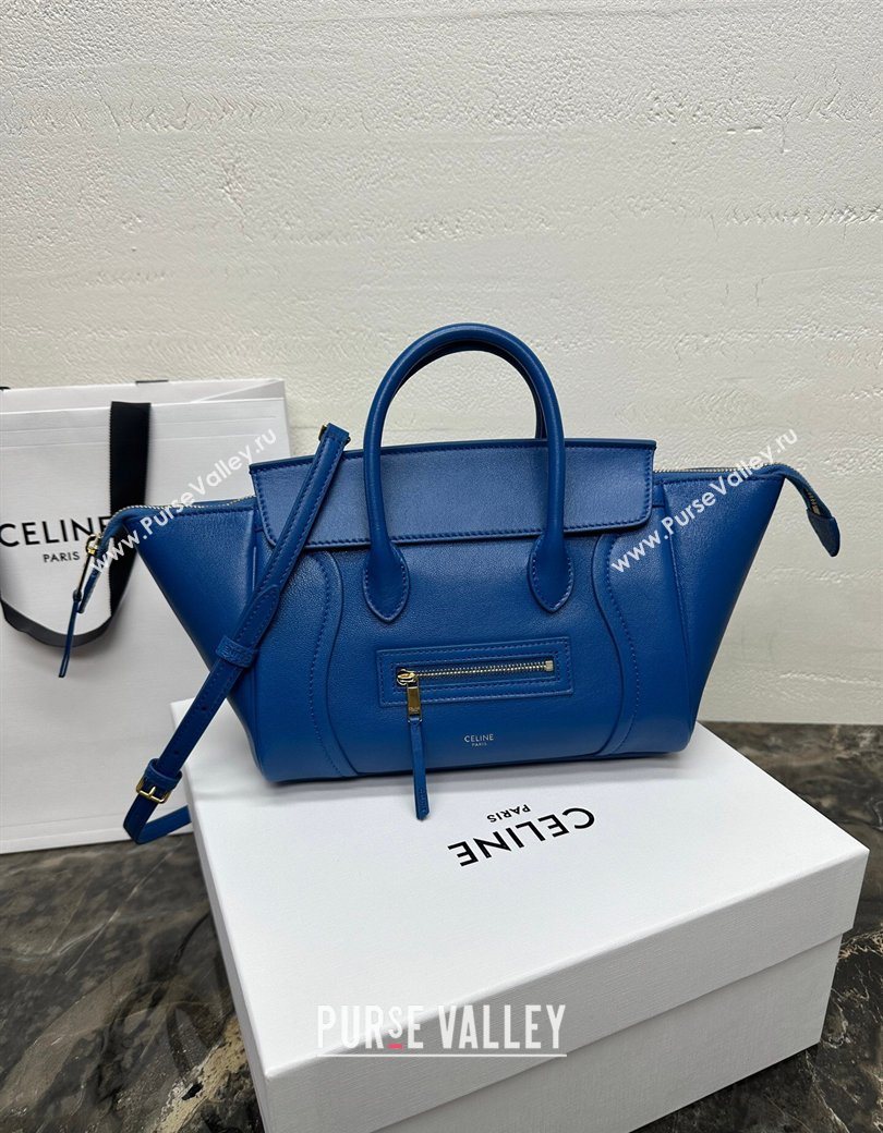Celine Small New Luggage in Supple Shiny Lambskin 124213 Oxide Blue 2025 (BL-260121056)