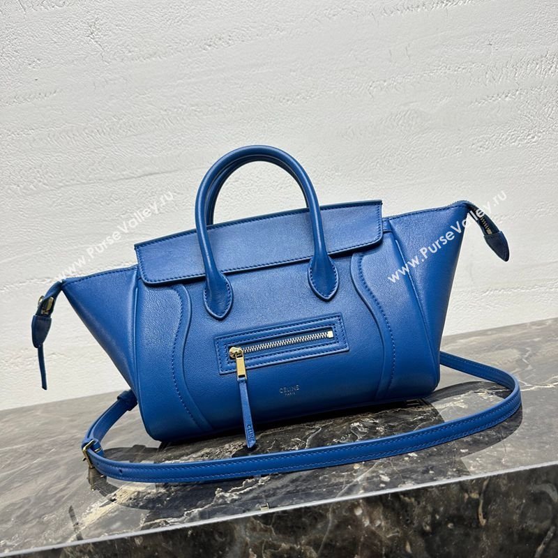 Celine Small New Luggage in Supple Shiny Lambskin 124213 Oxide Blue 2025 (BL-260121056)