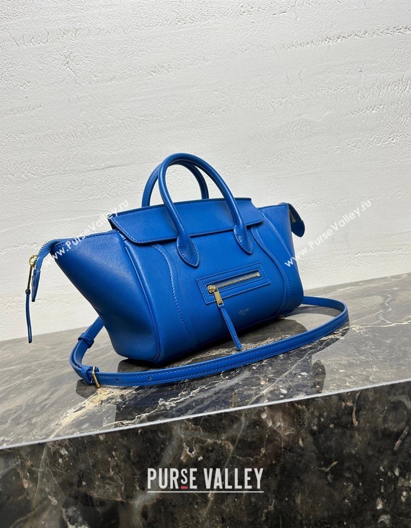 Celine Small New Luggage in Supple Shiny Lambskin 124213 Oxide Blue 2025 (BL-260121056)