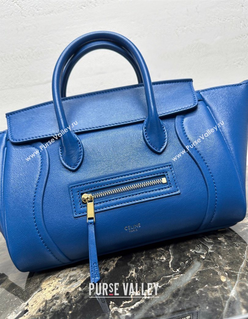 Celine Small New Luggage in Supple Shiny Lambskin 124213 Oxide Blue 2025 (BL-260121056)