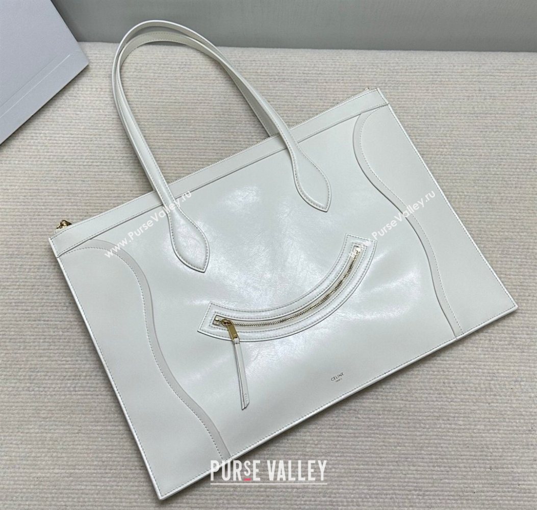 Celine Flat Cabas New Luggage Bag in Glossy Calfskin Leather White 2026 123963 (BL-260121007)