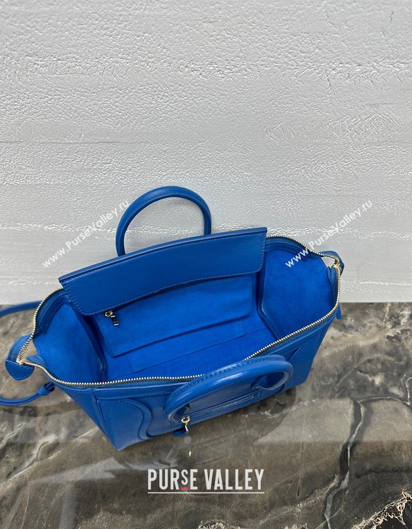 Celine Small New Luggage in Supple Shiny Lambskin 124213 Oxide Blue 2025 (BL-260121056)