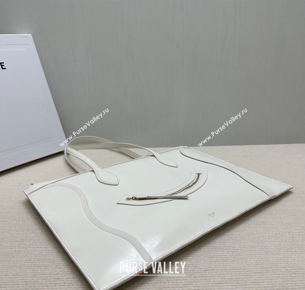 Celine Flat Cabas New Luggage Bag in Glossy Calfskin Leather White 2026 123963 (BL-260121007)