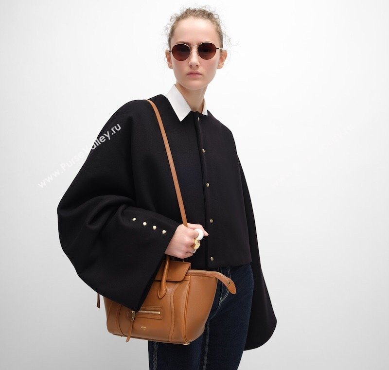 Celine Small New Luggage in Supple Shiny Lambskin 124213 Tan Brown 2025 (BL-260121058)