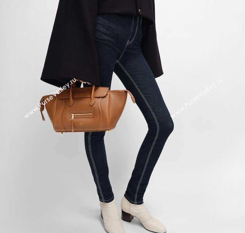 Celine Small New Luggage in Supple Shiny Lambskin 124213 Tan Brown 2025 (BL-260121058)