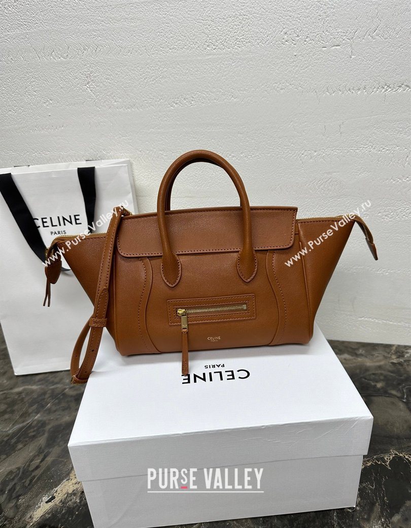 Celine Small New Luggage in Supple Shiny Lambskin 124213 Tan Brown 2025 (BL-260121058)