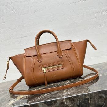 Celine Small New Luggage in Supple Shiny Lambskin 124213 Tan Brown 2025 (BL-260121058)