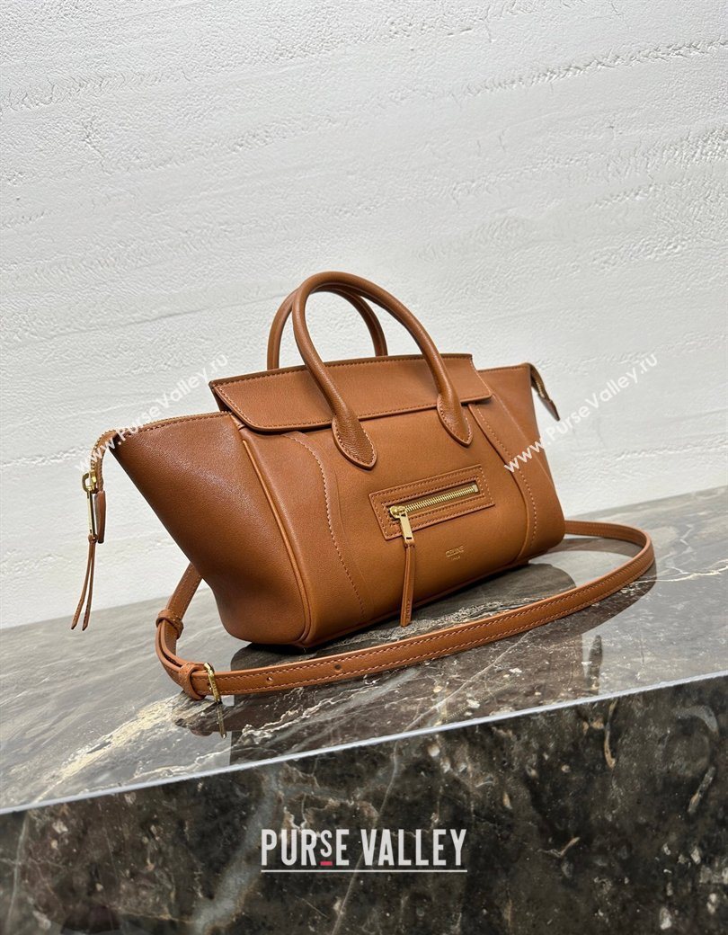 Celine Small New Luggage in Supple Shiny Lambskin 124213 Tan Brown 2025 (BL-260121058)