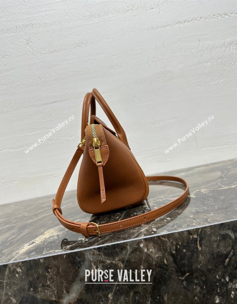 Celine Small New Luggage in Supple Shiny Lambskin 124213 Tan Brown 2025 (BL-260121058)