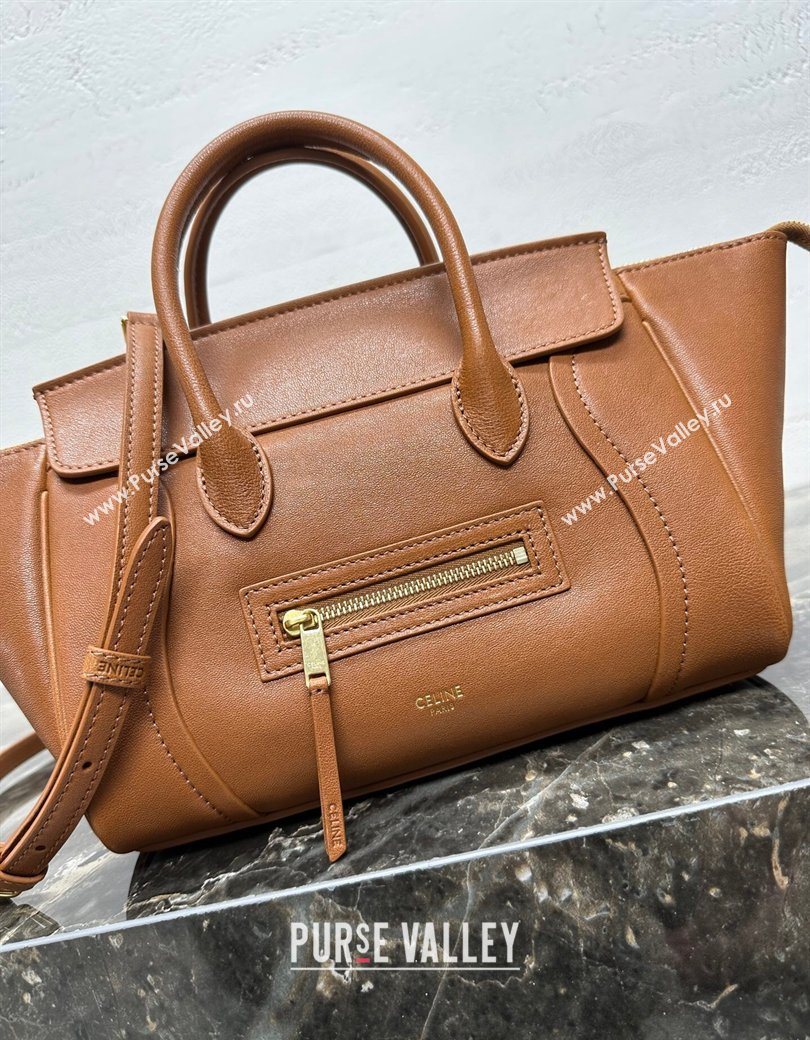 Celine Small New Luggage in Supple Shiny Lambskin 124213 Tan Brown 2025 (BL-260121058)