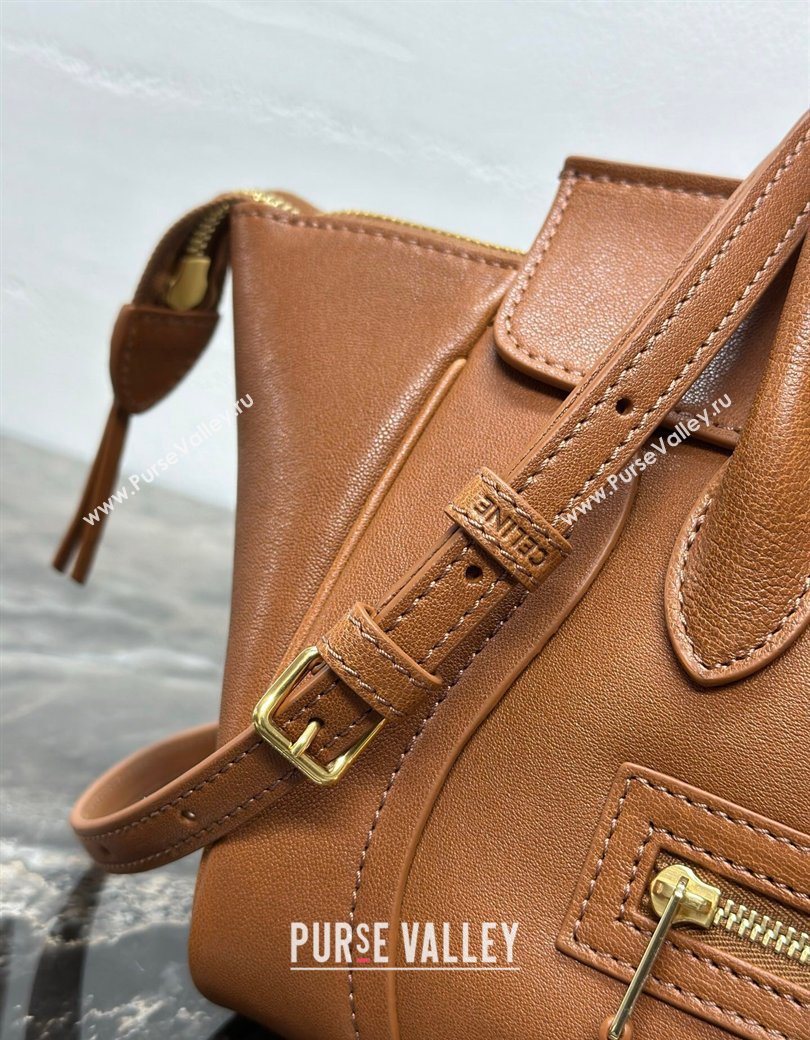 Celine Small New Luggage in Supple Shiny Lambskin 124213 Tan Brown 2025 (BL-260121058)